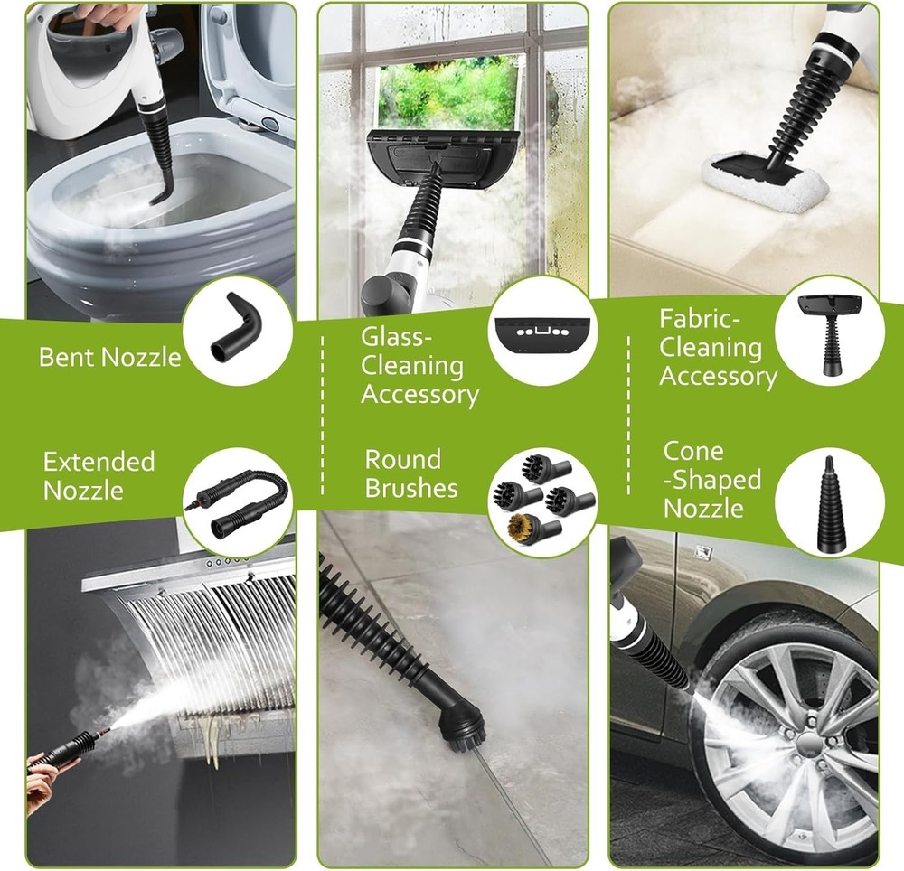 Handheld Multi-Surface Steamer with 12 Accessories - Powerful & Lightweight