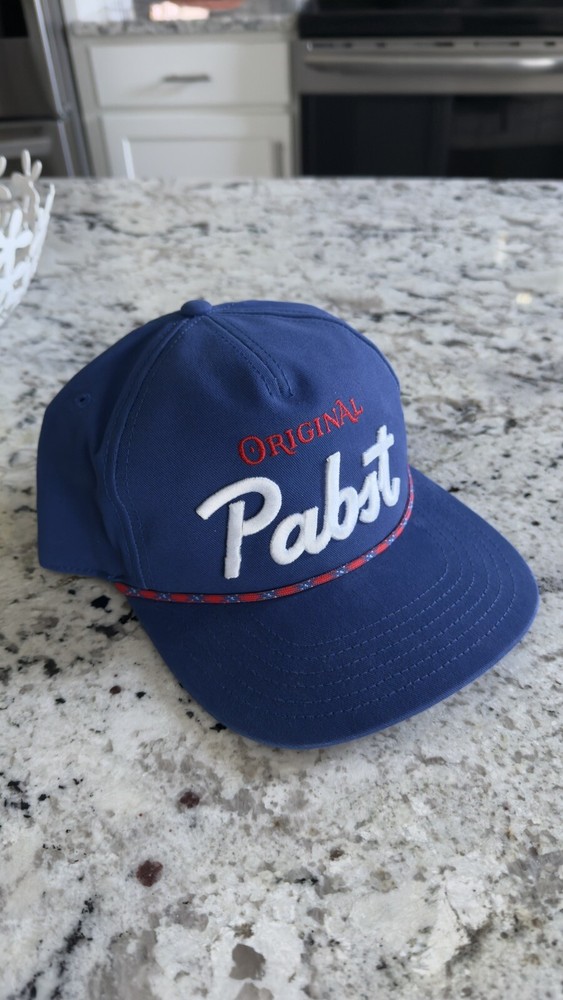 Pabst Blue Ribbon Original Flat Bill Adjustable Hat Blue, American Needle.