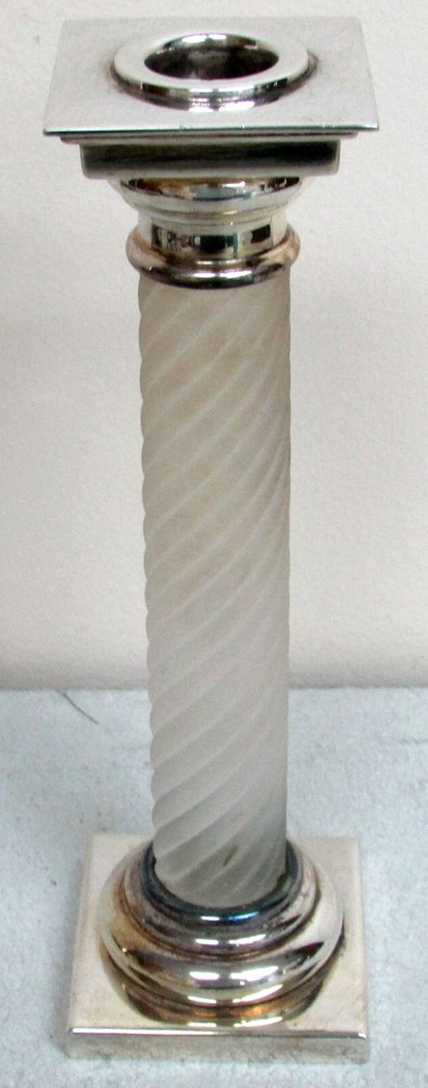 VINTAGE CRYSTAL & STERLING SILVER SINGLE COLUMN 8 INCH CANDLESTICK
