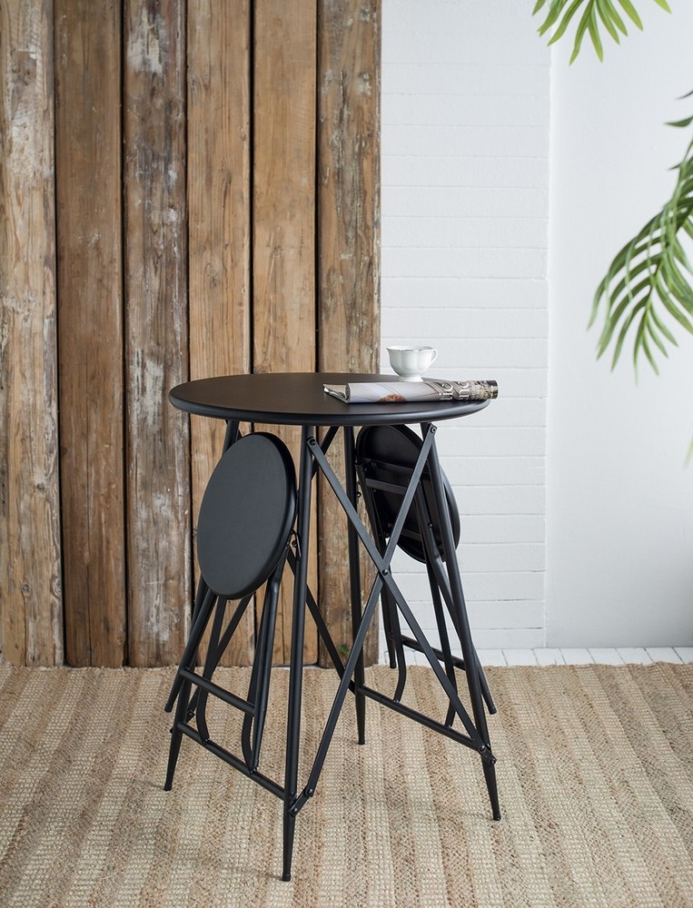 60.83x24x32.3" Black Stowable Side Table and Two Seats