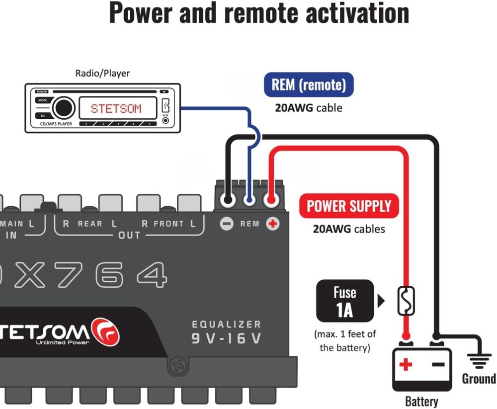 7 Band Equalizer, Pre-Amp Car Audio Graphic Equalizer with 4 Inputs RCA & Hig...