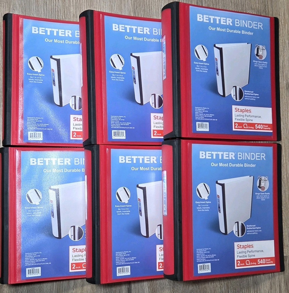 6 Pack Staples Better Binder, 2-Inch, Red
