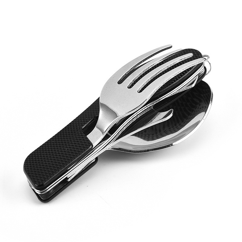 4 in1 Foldable Camping Utensil Set Multi-Functional ForkSpoon Bottle Open