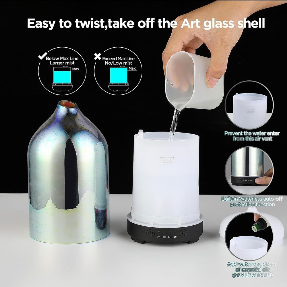 Essential Oil Diffuser Hand Blown Glass Aromatherapy Diffuser - Ultrasonic Cool