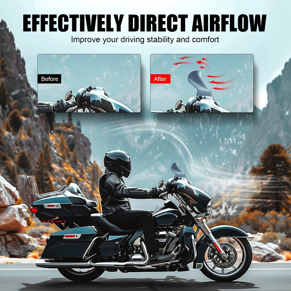 9" Wave Windshield Windscreen For Harley Electra Glide Ultra Classic 2014-2019