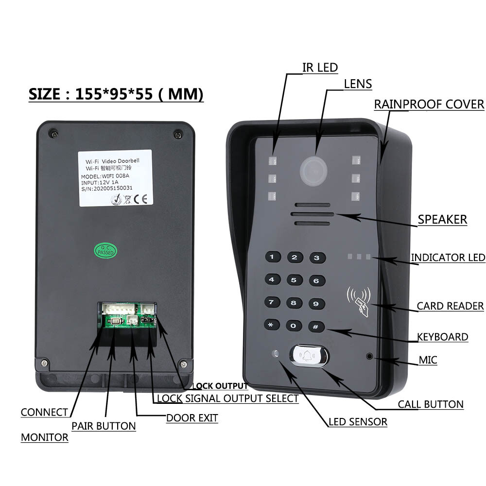 1V2 7" Monitors Video door phone intercom system RFID door access control kit