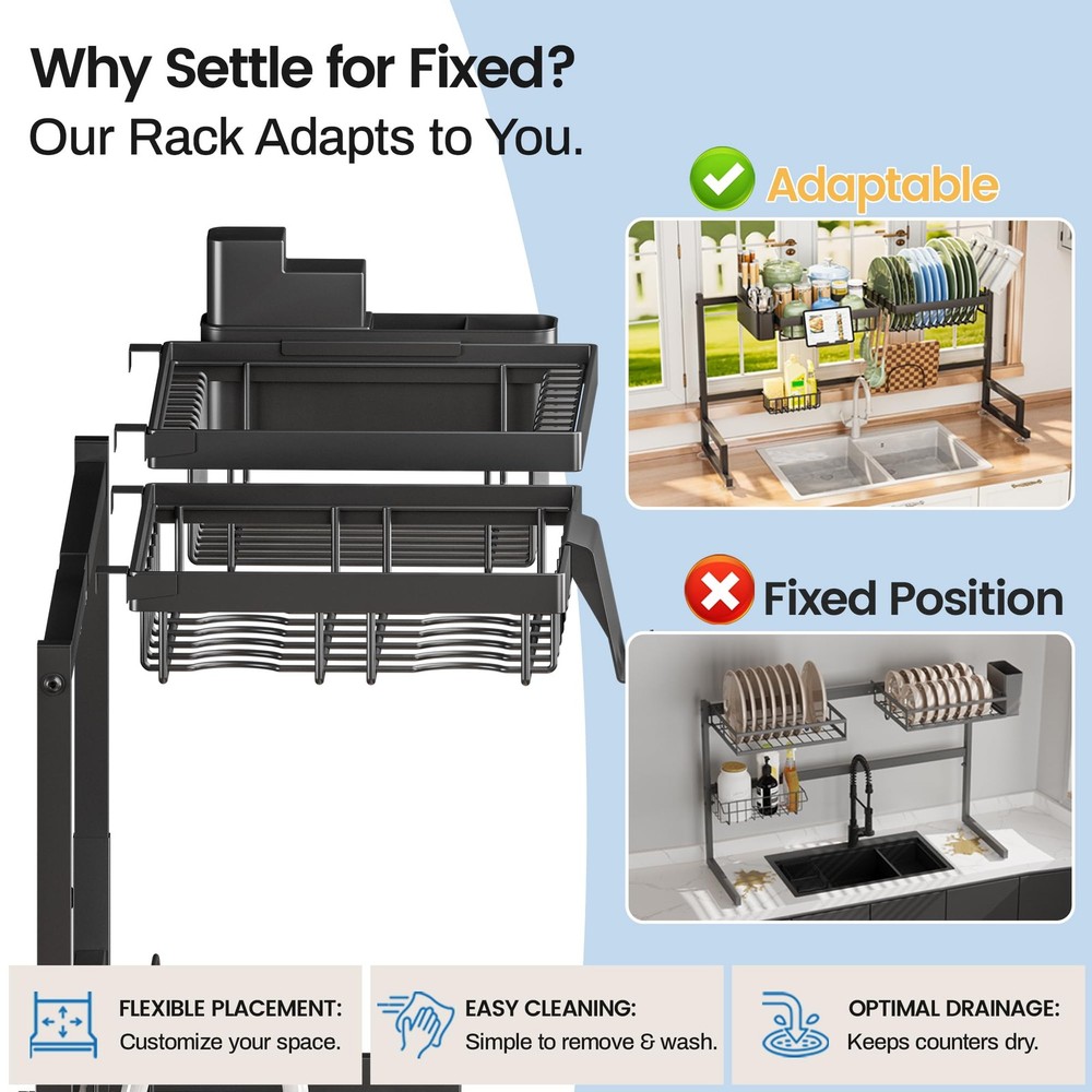 ADBIU Over The Sink Dish Drying Rack (Expandable Height and Length) Snap-On D...