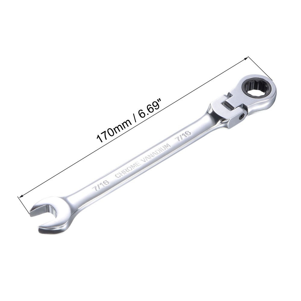 7/16" Flex-Head Ratcheting Combination Wrench SAE 72 Teeth 12 Points Box Ended