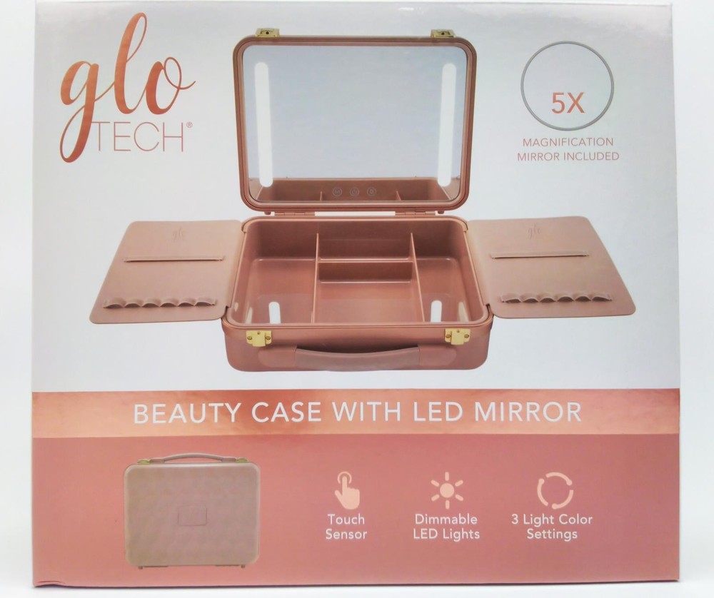Glo Tech Beauty Case with LED Mirror Touch Sensor 3 Light Settings Max Organizer