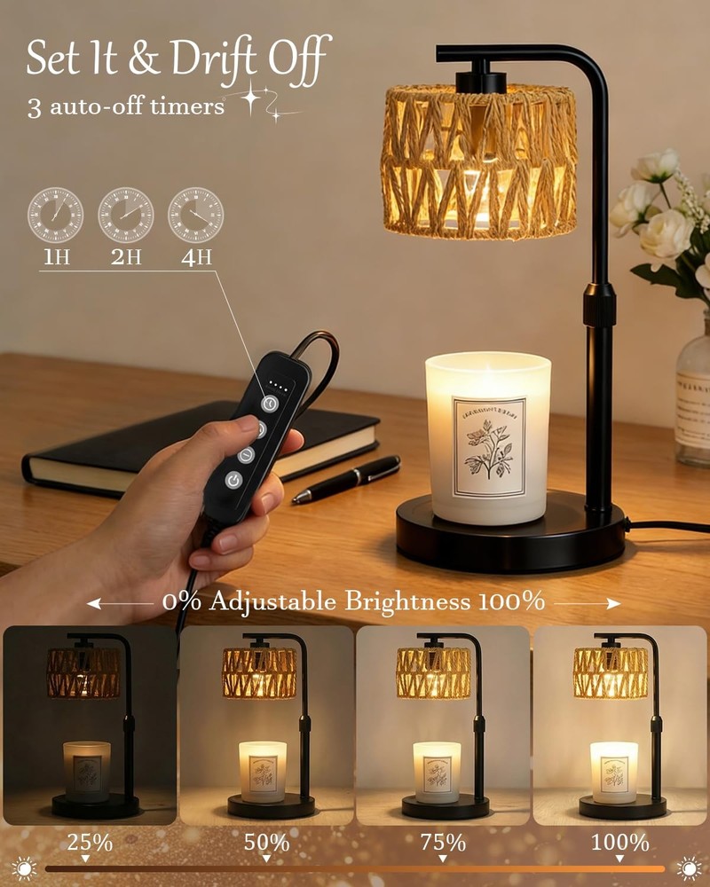 Candle Warmer Lamp, Timer Dimmable Candle Lamp, Adjustable Height and Brightn...