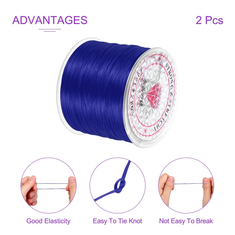 2 Rolls Elastic String for Bracelets, 0.8mm Stretch Bead Cord Blue, 100m