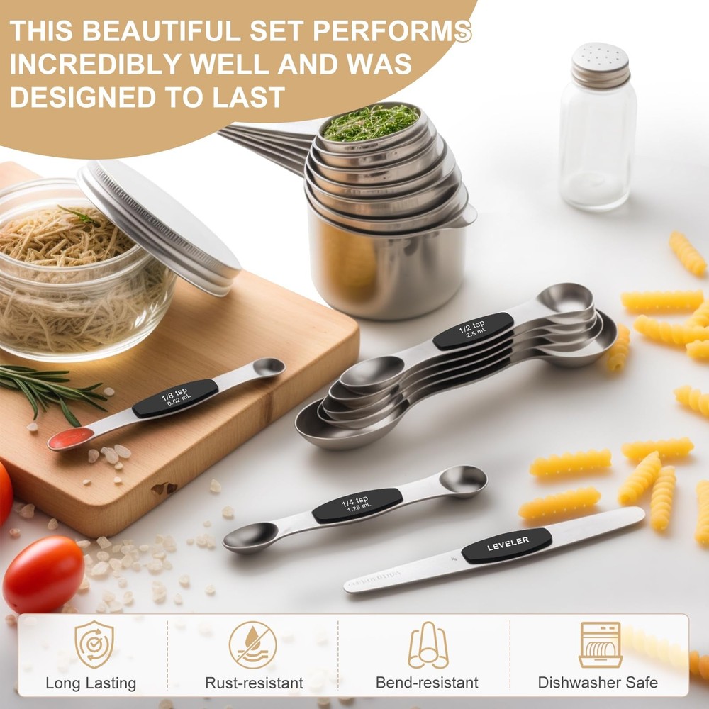 Stainless Steel Measuring Cups & Spoons Set, Kitchen Tools Nesting Measuring ...