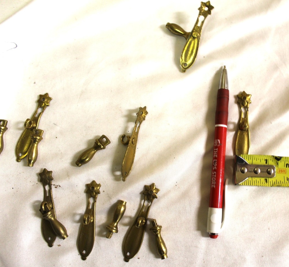 Solid Brass Key Hole and Pulls . Small Cabinets , Box,s , Set of 7 here