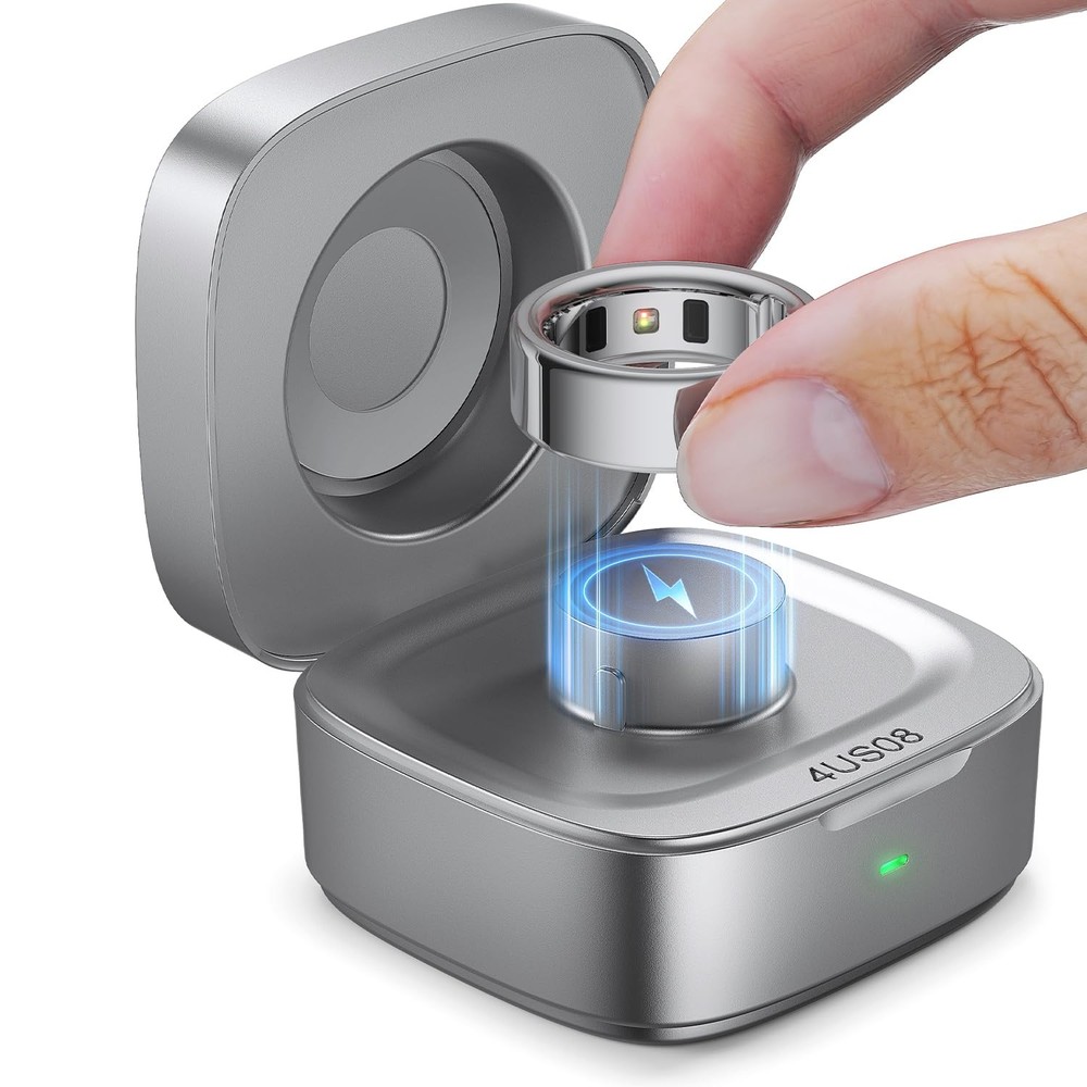 Wireless Charging Case Compatible with Ou-ra Ring Gen 4 Size 8, Glossy Silver