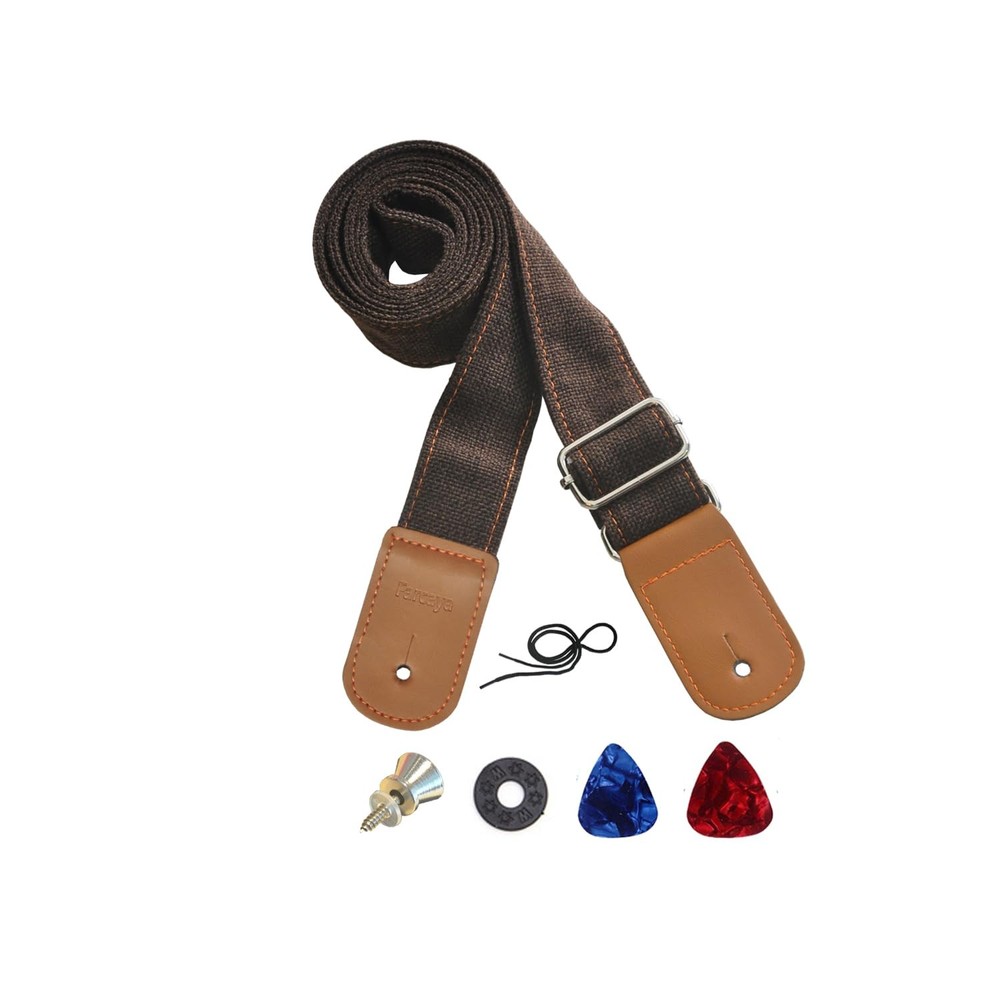 Ukulele Strap Cotton Linen Adjustable Uke Shoulder Strap with Picks Lock Butt...