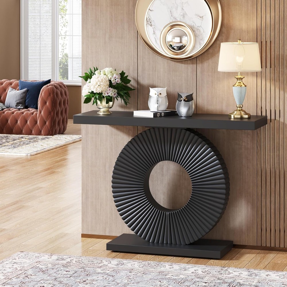 Modern Console Table W/ Geometric Base 40 inch Wood Entryway Table Sofa Table