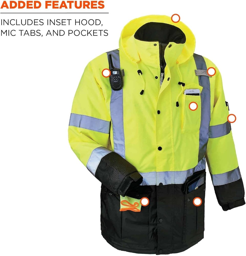 Lime Reflective Winter Safety Parka - ANSI Class 3 Insulated Jacket, Size Large