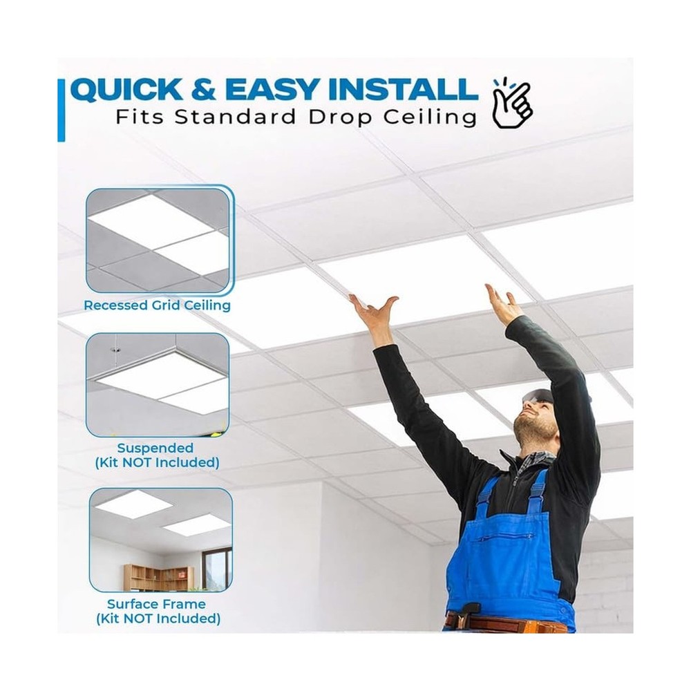4 Pack 2x2 LED Flat Panel Light for Drop Ceiling, 5200lm Selectable 20W/25W/3...