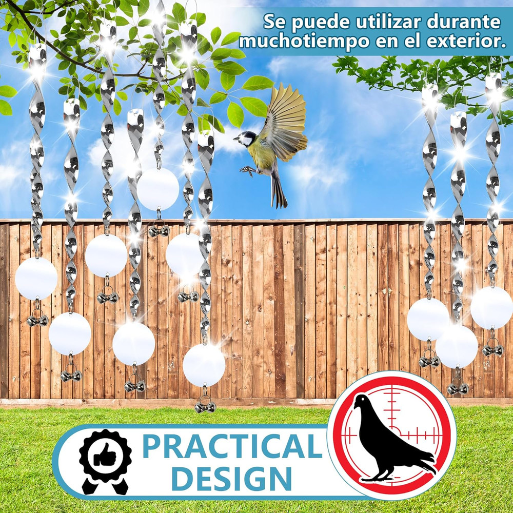 Bird Scare Rods, Silver Hanging Plastic Bird Deterrent Device with 6 Reflective