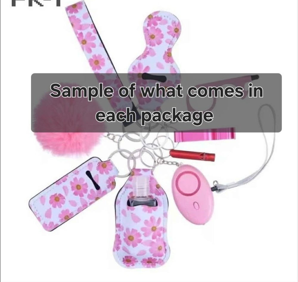 Personal Alarm Keychain Set Multicolor with Keyring, Whistle, Flash Light