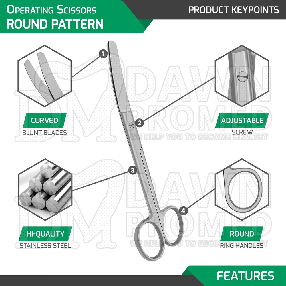3 Pcs Operating Scissors 5.5" Curved Blunt Blunt Round Pattern Surgical Set