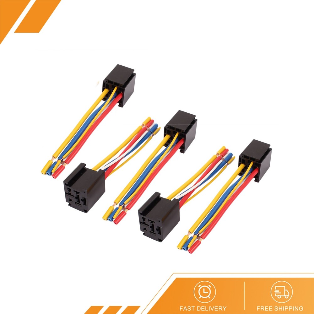 5Pack DC 12V/24V 80A 5-Pin Wire Cable Relay Socket Harness Connector