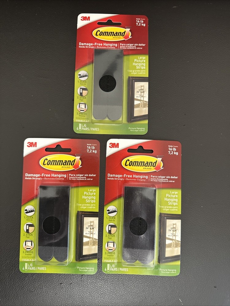 3M Commando Damage Free Black Large Picture Hanging Strips - 3 Pack