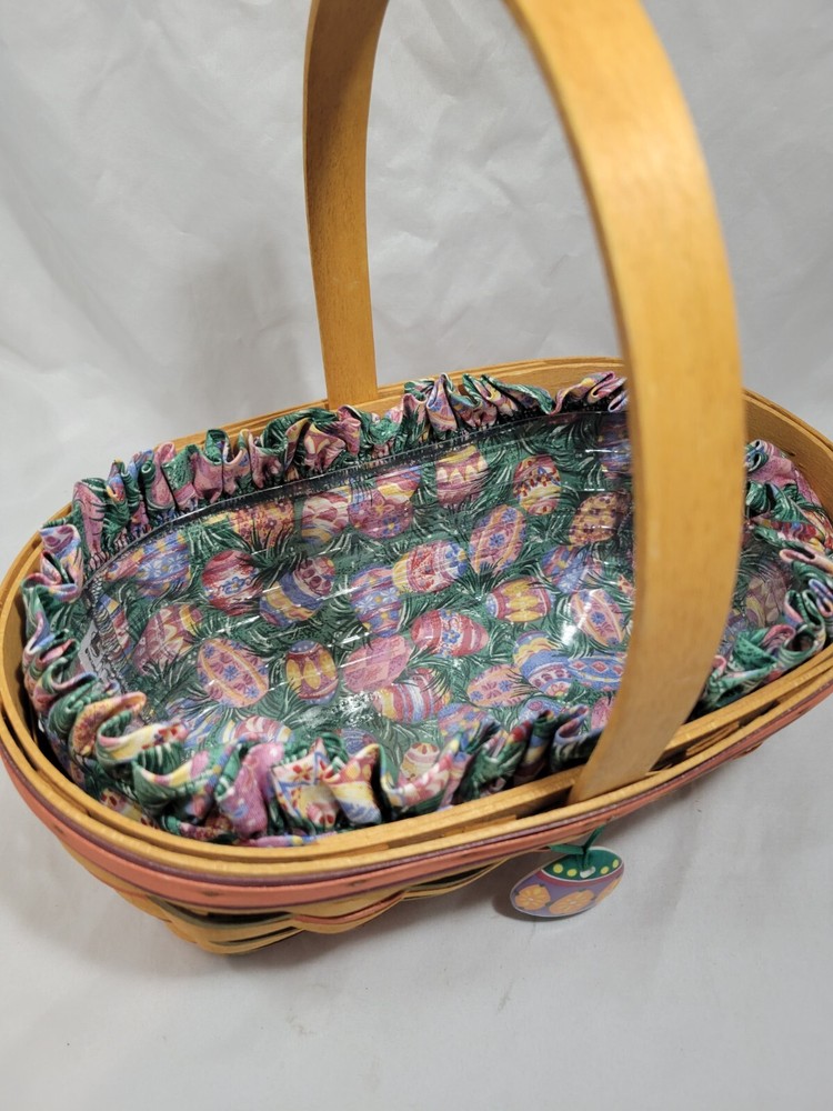 Longaberger 1997 Easter Basket Handle Plastic Liner Tan Weave Multicolor #B391