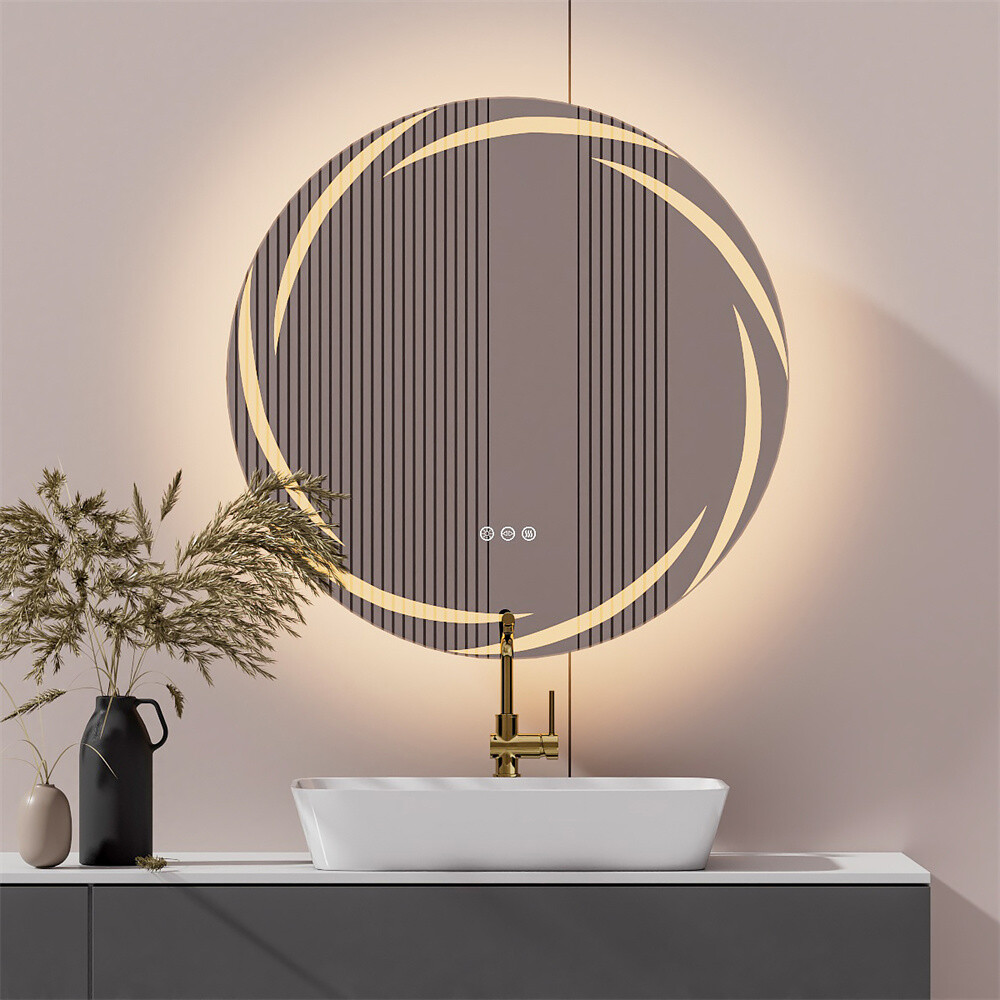 Circle LED Bathroom Mirror With Lights Large Dimmable Wall Vanity Mirrors Makeup