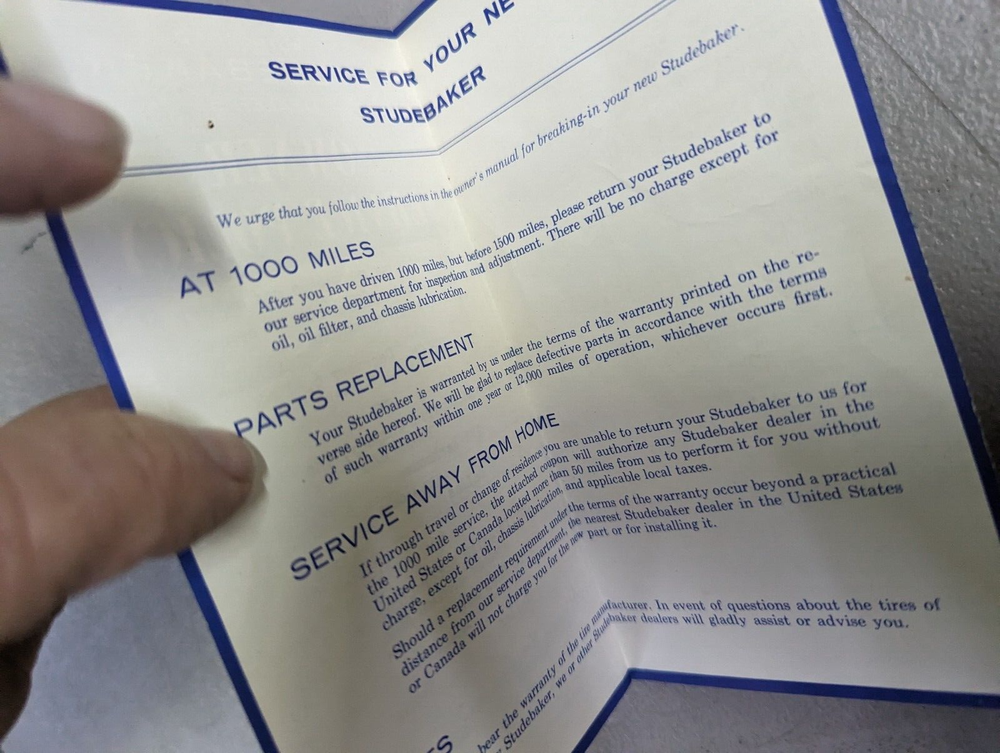 Studebaker Owner Service Policy