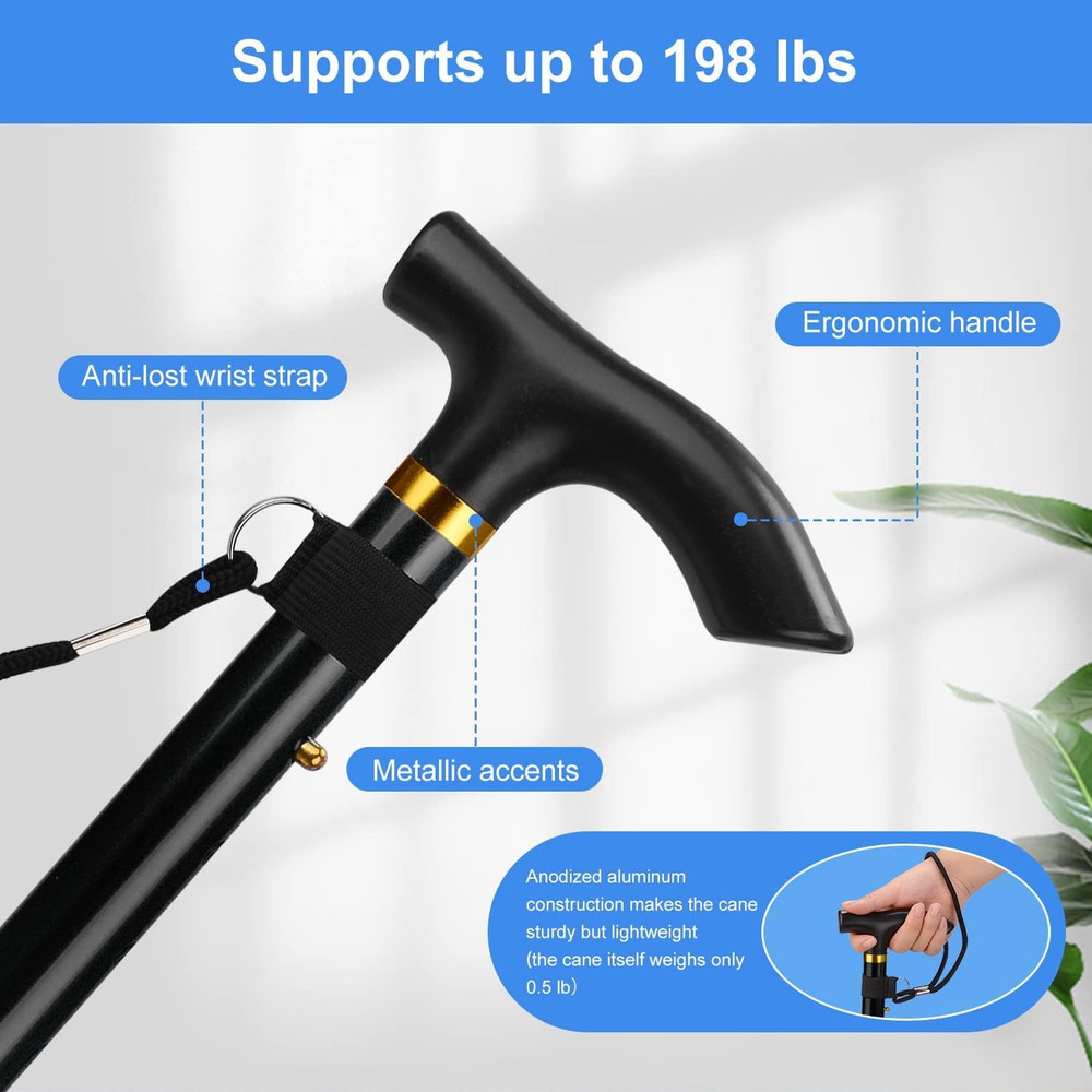 Folding Cane, 5-Level Adjustable Height Walking Stick Lightweight Collapsible...