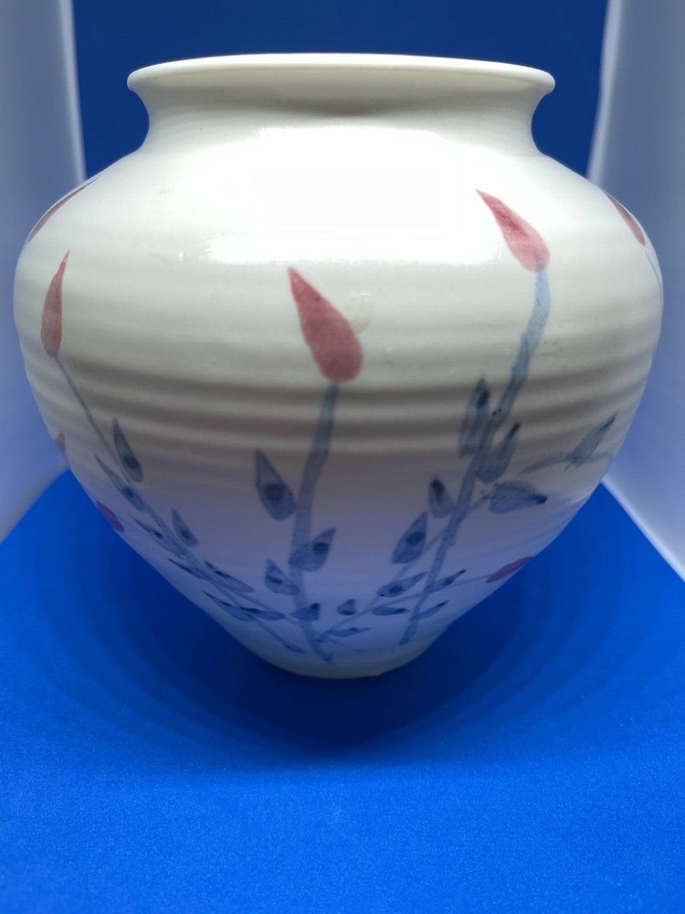 VINTAGE HANDMADE BLUE AND RED ACCENTED POTTERY