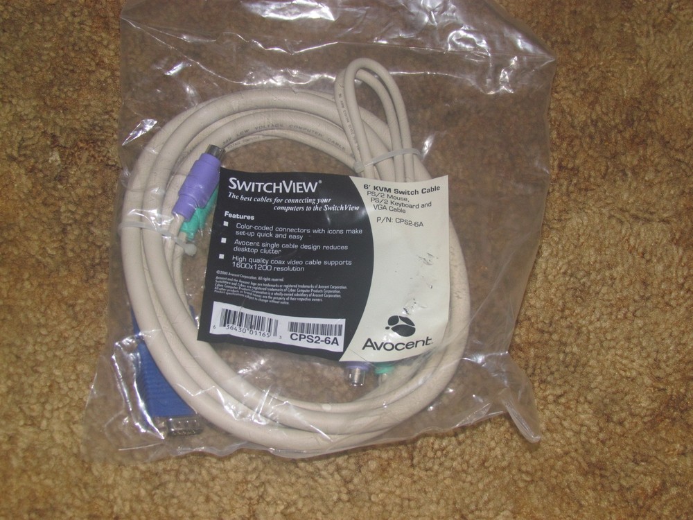 Avocent SwitchView KVM Switch Cable 6' CPS2-6A PS2 Dlink NEW