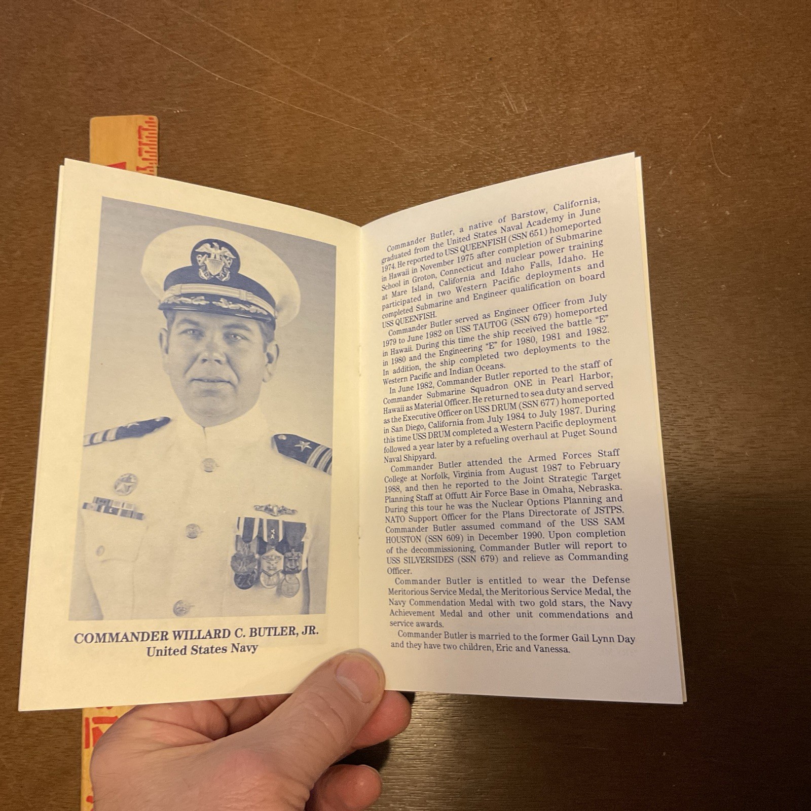 1991 Decommissioning Ceremony USS SAM HOUSTON SSN 609 Handout Pamphlet Vintage