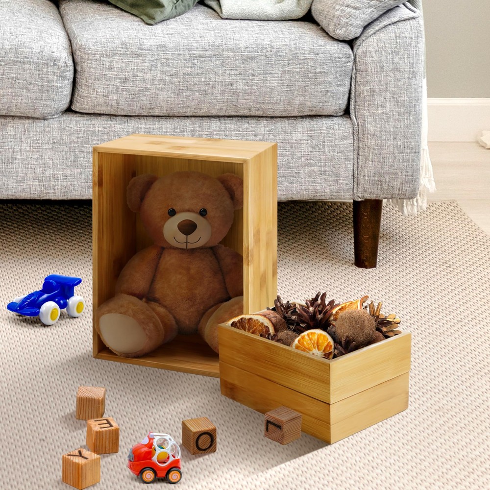 3-Piece Stackable Bamboo Storage Box, Office Desk Organizer, Wooden Boxes for...