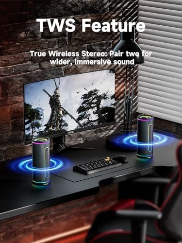 E80 Speakers Bluetooth Wireless, Portable Bluetooth Speaker with Aux Black