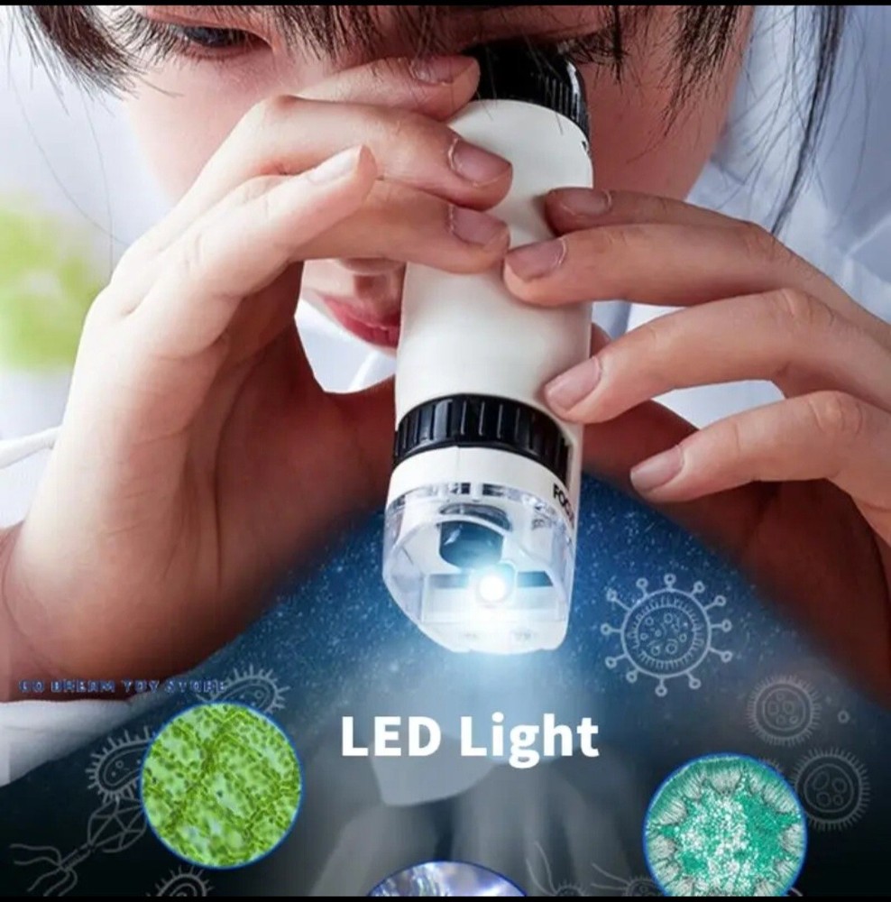 Handheld Microscope Kit Lab LED Light 60X-120X Home School Biological Science Ed