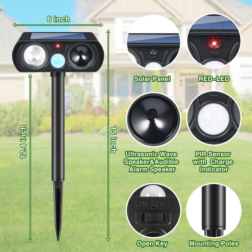 Solar Ultrasonic Animal Repeller for Yard