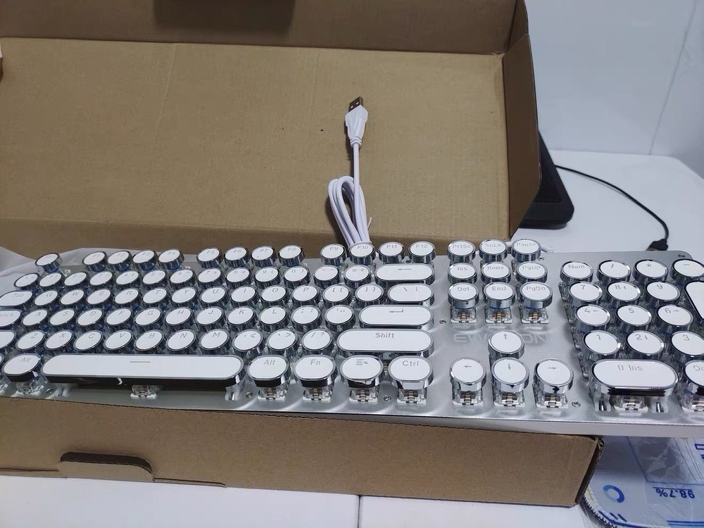 EWEADN Mechanical Wired USB Keyboard White Silver QWERTY Plug & Play