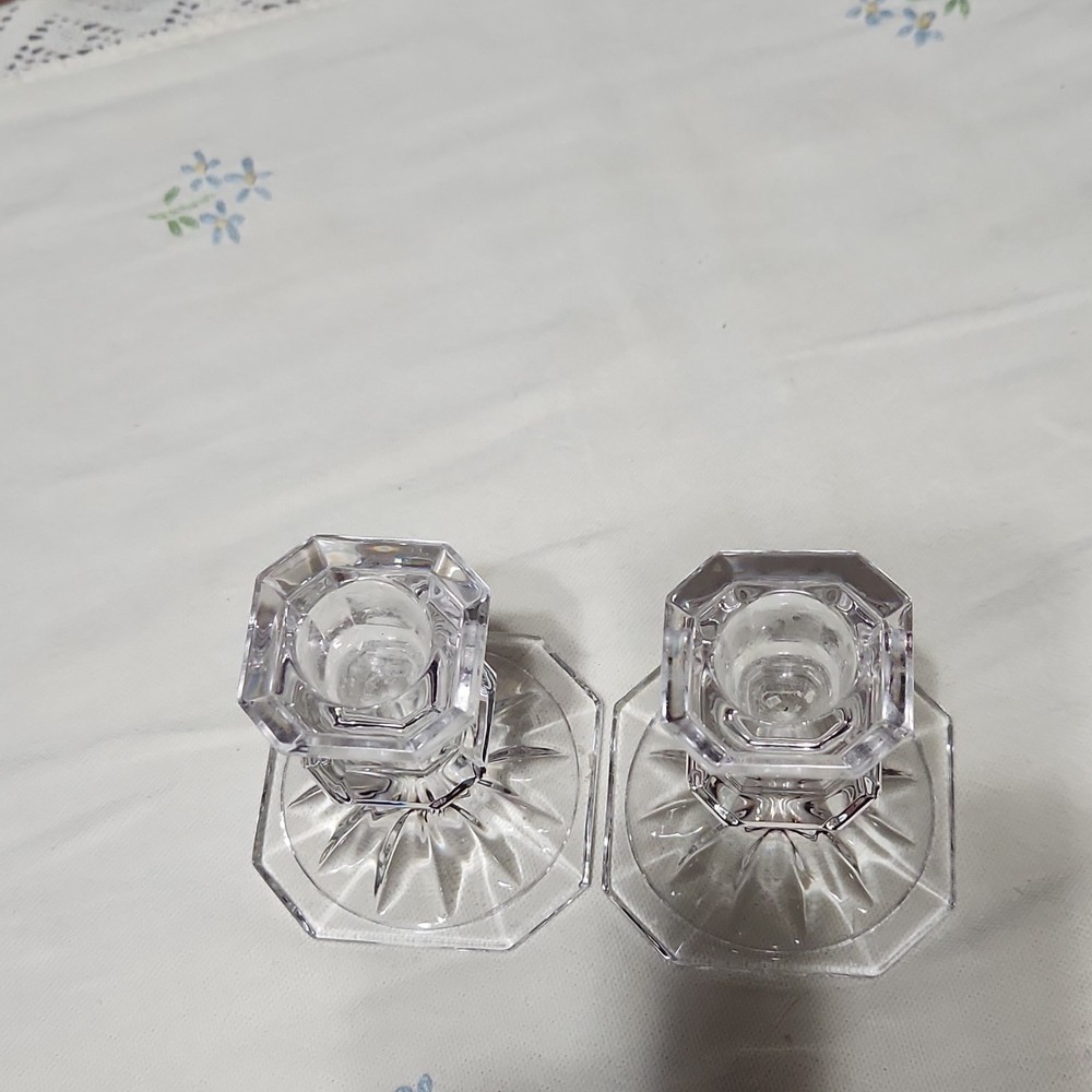 Clear Pressed Glass Candlestick Holders for Taper or Dinner Candles