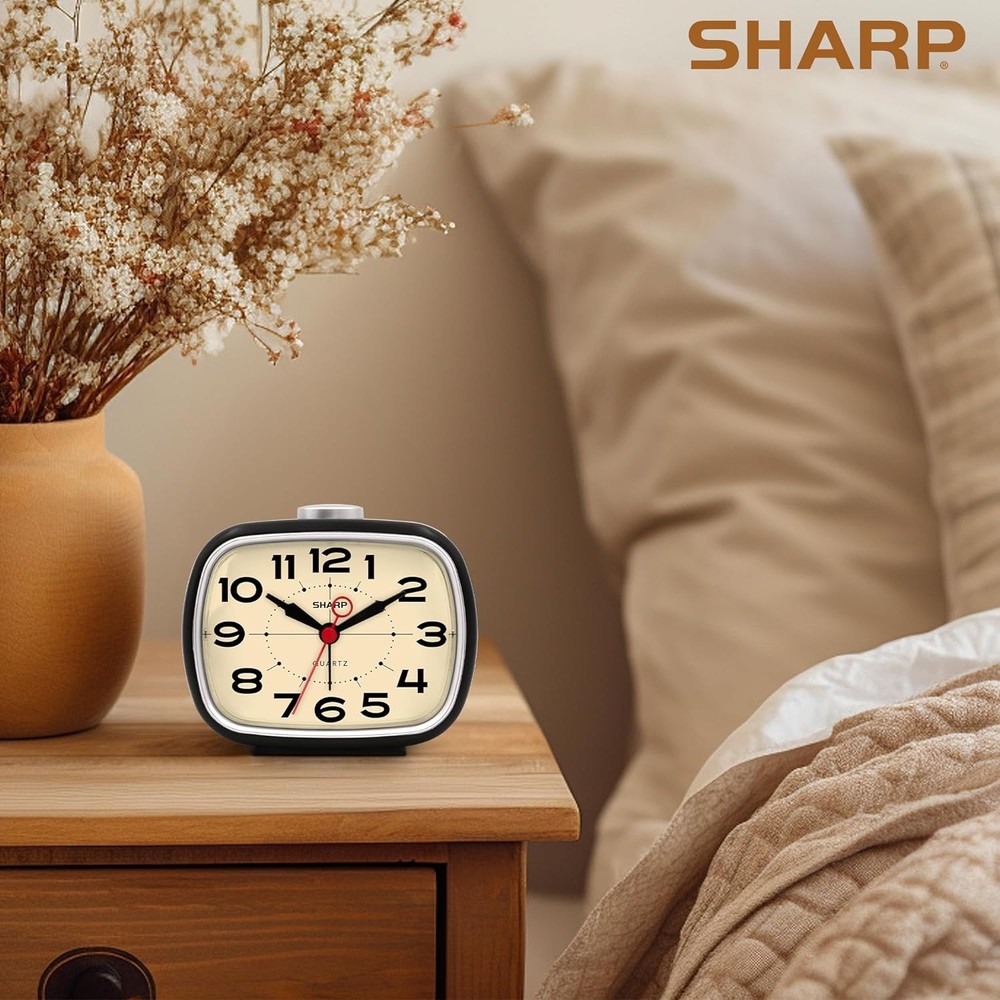 Sharp Battery Powered Alarm Clock, Retro Operated Clock White