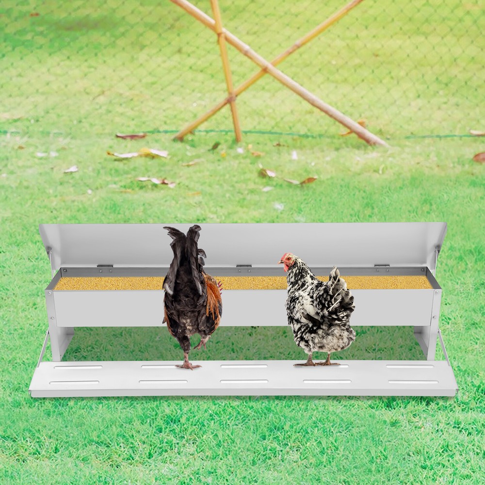 Automatic Chicken Feeder Galvanized Sheet Poultry Feed Protector 22lbs Capacity