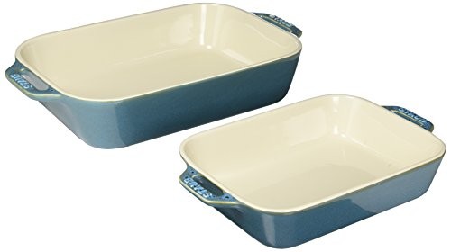 Ceramics Rectangular Casserole Dish, 2 pc Rustic Turquoise Baking Dish Set
