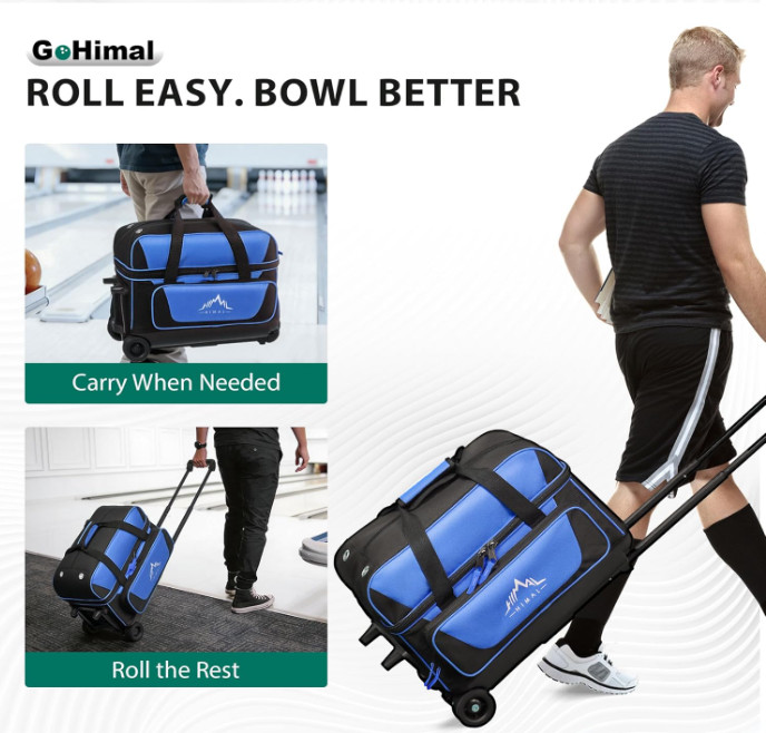 Double Roller 2 Ball Bowling Bag w/ Shoe Compartment & Handle