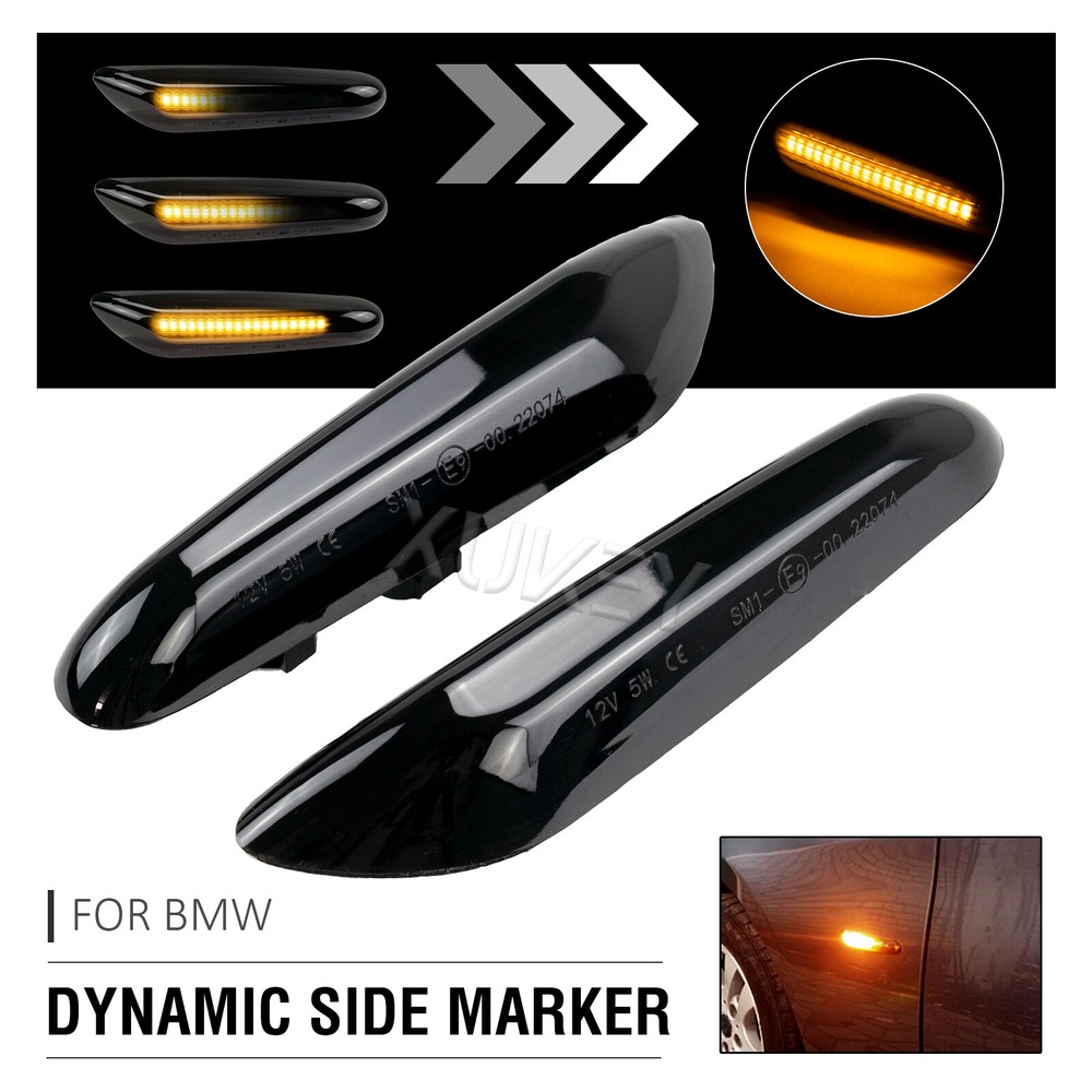 For BMW E60-E82-E83-E92-E90-E36 Led Side Marker Turn Signal Lights Dynamic Smoke