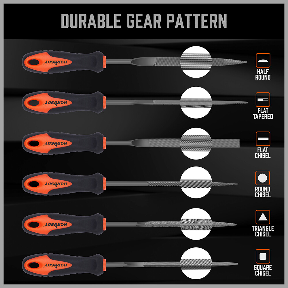 6PC Needle File Set Flat Square Triangular Round Half-Round Strength Roll Pouch