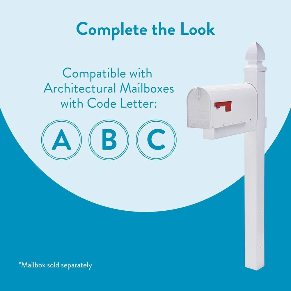Whitley Plastic Mailbox Post, Compatibility Code A, B, C, WP000WAM, White