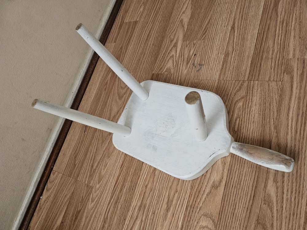 Antique Primitive Foot Stool Hand Made Painted White