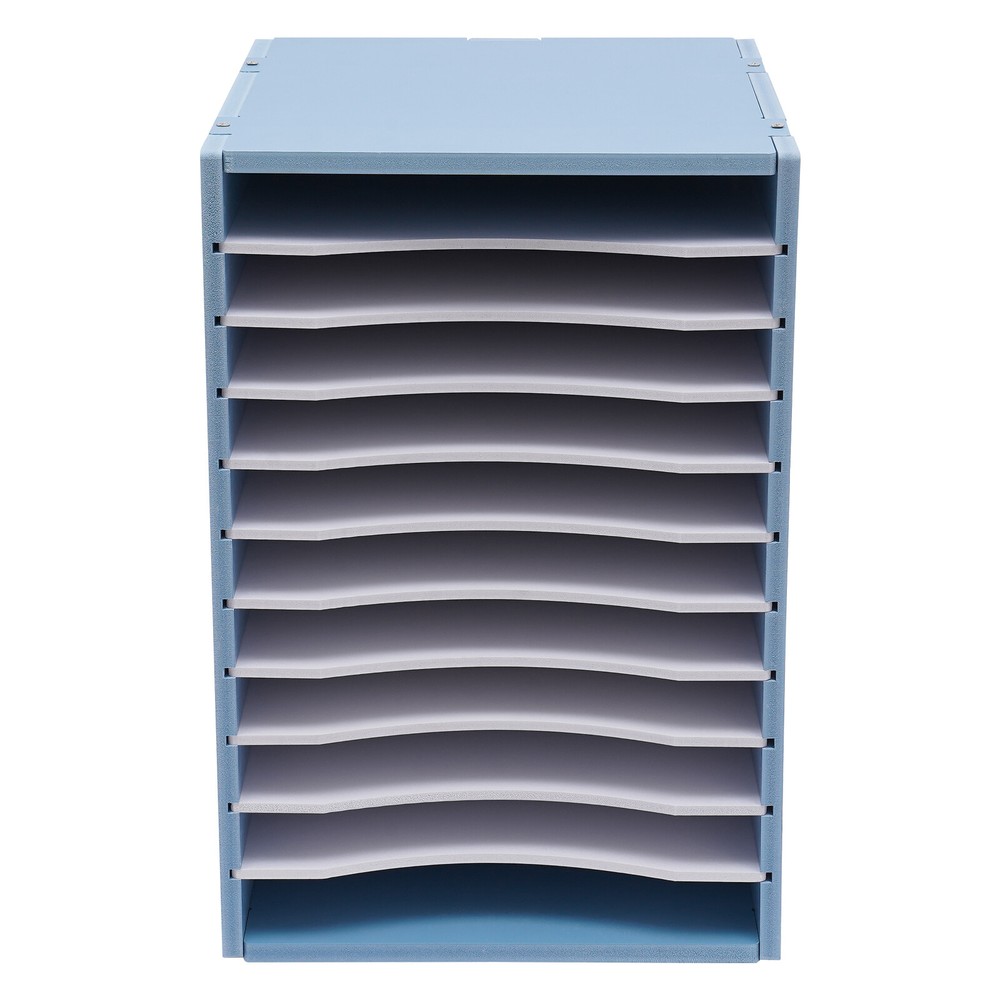 11-Compartment Vertical Desktop Sorter, Blue, Durable Organizer for Letters