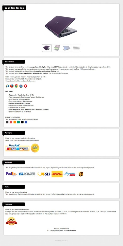 Responsive eBay Listing Template - New NO Active Content